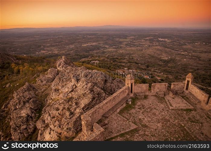 the Fort and Castelo of Marvao in the old Town of the Village of Marvao on the Hill of Castelo de Marvao in Alentejo in Portugal. Portugal, Marvao, October, 2021