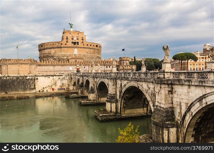 The fortress of Sant&rsquo;Angelo and its reflection in river Tevere, Rome.