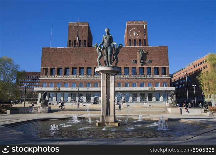 The fountain in front of the town hall. Oslo. Norway