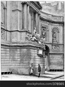 The fountain in the Rue de Grenelle., vintage engraved illustration. Paris - Auguste VITU ? 1890.