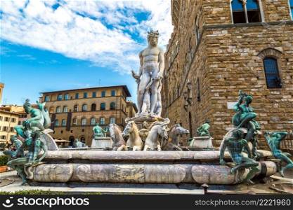 The Fountain of Neptune in a summer day  in Florence, Italy