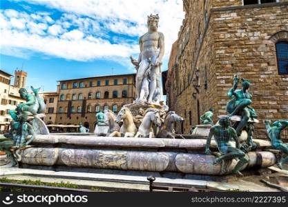The Fountain of Neptune in a summer day  in Florence, Italy