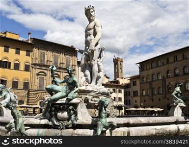 The Fountain of Neptune located in Piazza Della Signoria in Florence, Italy