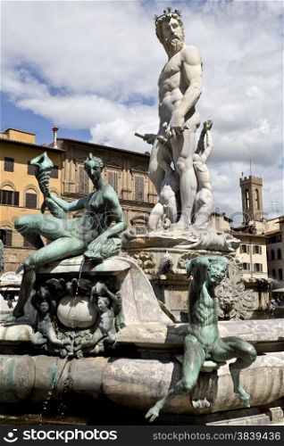 The Fountain of Neptune located in Piazza Della Signoria in Florence, Italy