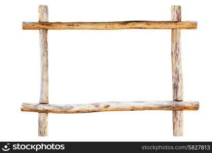 The frame for picture made from rough oak logs, isolated on white background