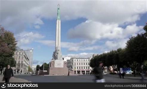 The Freedom Monument. It memorial is honouring soldiers killed during the Latvian War of Independence. Timelapse.
