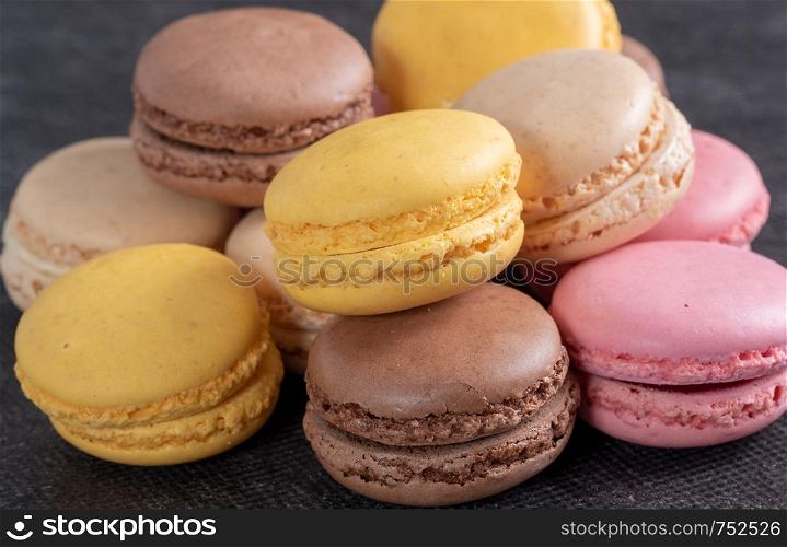 the french multicolored macaroons close up