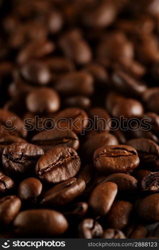 The fried grains of coffee close up