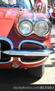 The front of a classic American car
