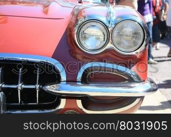The front of a classic American car