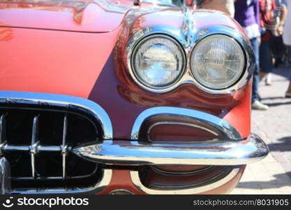 The front of a classic American car