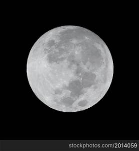 The full moon, luna at night isolated on black background. Nature
