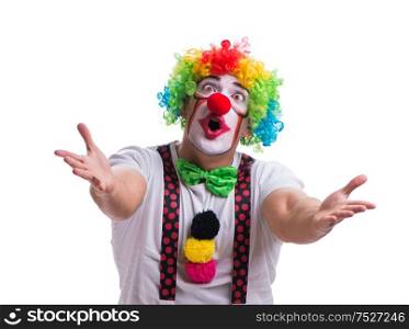 The funny clown acting silly isolated on white background. Funny clown acting silly isolated on white background