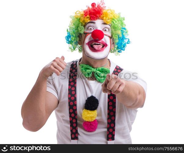 The funny clown acting silly isolated on white background. Funny clown acting silly isolated on white background