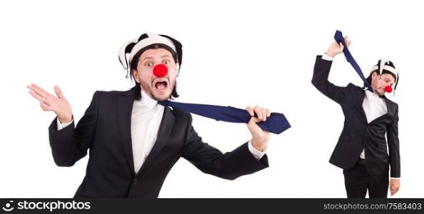 The funny clown businessman isolated on the white background. Funny clown businessman isolated on the white background