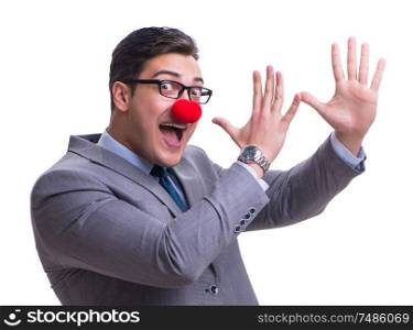 The funny clown businessman isolated on white background. Funny clown businessman isolated on white background