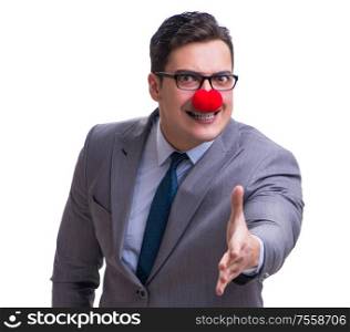 The funny clown businessman isolated on white background. Funny clown businessman isolated on white background