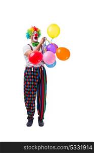 The funny clown with balloons isolated on white background. Funny clown with balloons isolated on white background