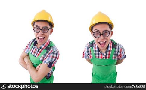 The funny construction worker isolated on white. Funny construction worker isolated on white