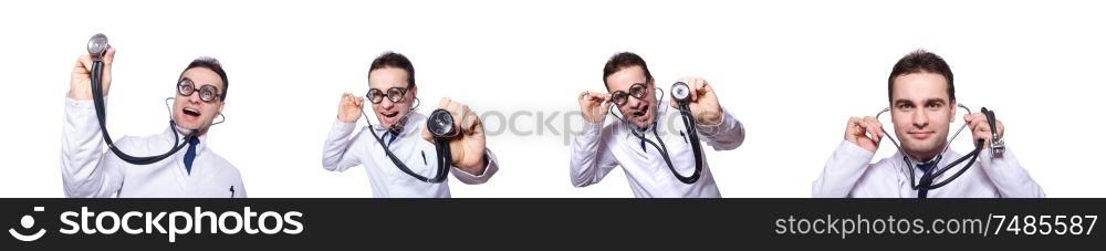 The funny doctor isolated on the white. Funny doctor isolated on the white