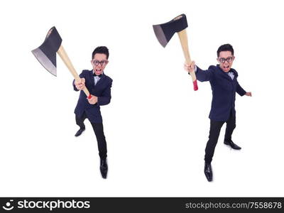 The funny man with axe on white. Funny man with axe on white