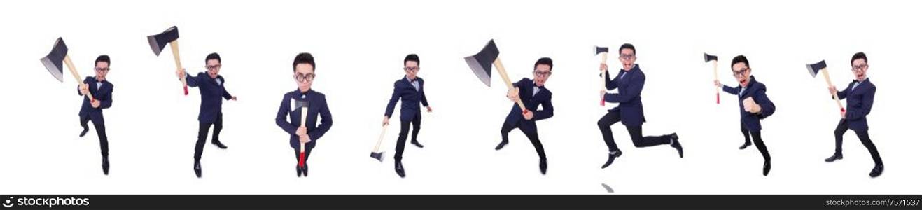 The funny man with axe on white. Funny man with axe on white