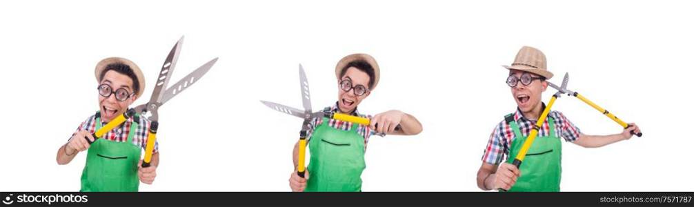 The funny man with shears on white. Funny man with shears on white