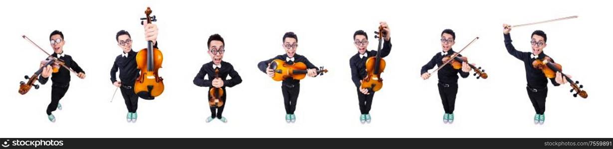 The funny man with violin on white. Funny man with violin on white