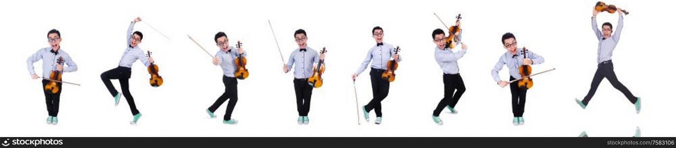 The funny man with violin on white. Funny man with violin on white