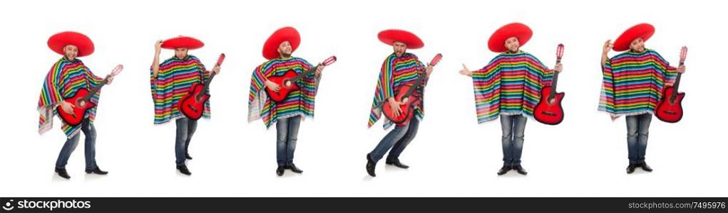 The funny mexican with guitar isolated on white. Funny mexican with guitar isolated on white