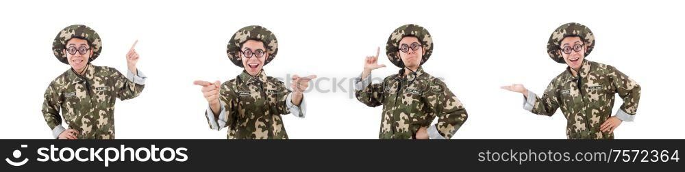The funny soldier isolated on the white. Funny soldier isolated on the white