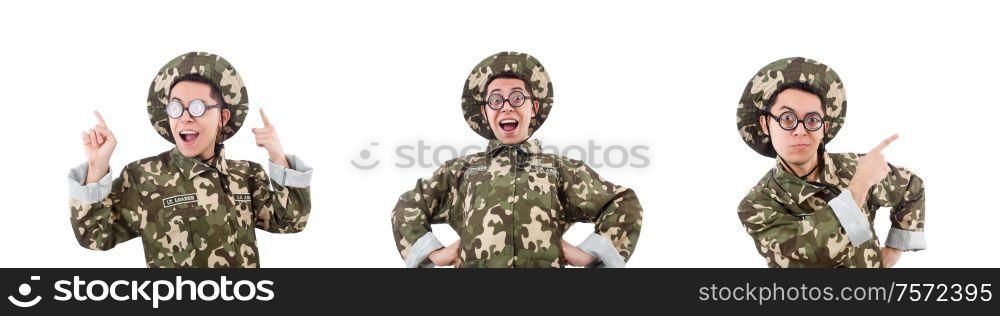 The funny soldier isolated on the white. Funny soldier isolated on the white