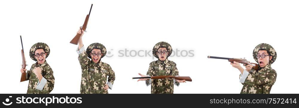 The funny soldier isolated on the white. Funny soldier isolated on the white