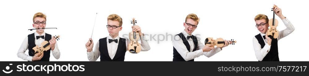 The funny violin player isolated on white. Funny violin player isolated on white