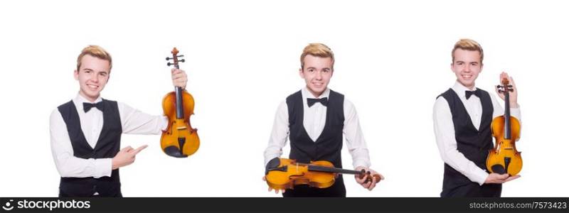 The funny violin player on white. Funny violin player on white