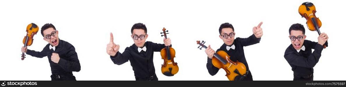The funny violin player on white. Funny violin player on white