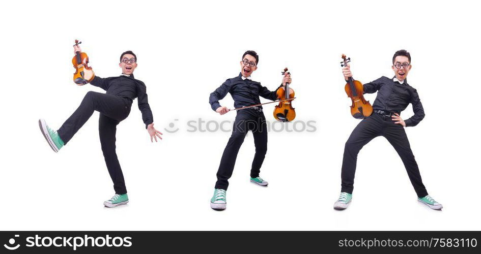 The funny violin player on white. Funny violin player on white