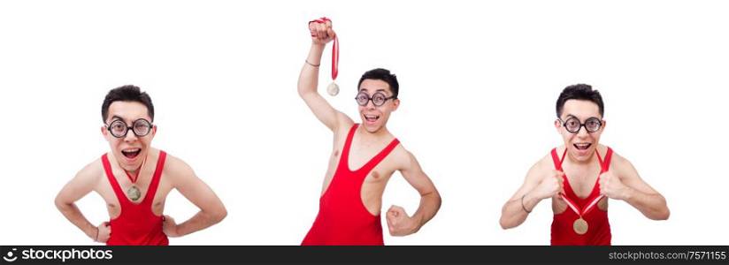 The funny wrestler with winners gold medal. Funny wrestler with winners gold medal