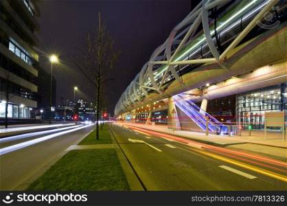 The futuristic elevated tram line in the Hague and underlying road