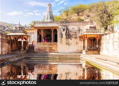 The Galta kund in the Monkey Temple, famous pilgrim centre of Jaipur, Rajasthan, India.. The Galta kund in the Monkey Temple, famous pilgrim centre of Jaipur, Rajasthan, India