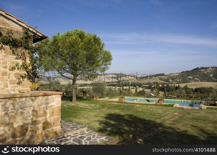 The garden of a luxury country house in the famous Tuscan hills, Italy.