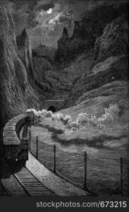 The Gargantas (grooves) of Pancorbo tunnel, vintage engraved illustration. Le Tour du Monde, Travel Journal, (1872).