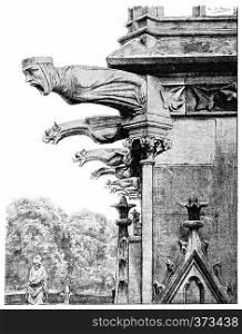 The gargoyles of the sacristy of the chapter, vintage engraved illustration. Paris - Auguste VITU ? 1890.