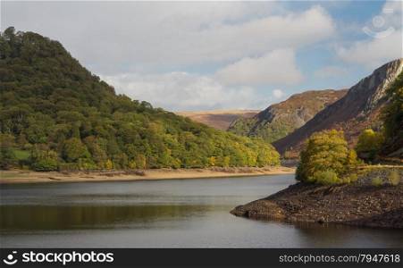 The Garreg-ddu Reservoir, in the mid welsh hills surrounded by hills. Elan Valley, Powys, Wales, United Kingdom, Europe