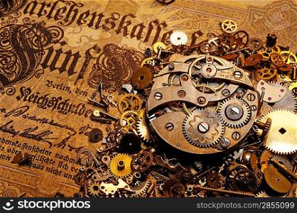 The gears on the old banknote