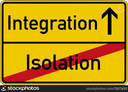The German words for isolation and integration (Isolation and Integration) on a road sign