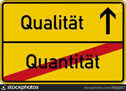 The German words for quantity and quality (Quantitaet and Qualitaet) on a road sign