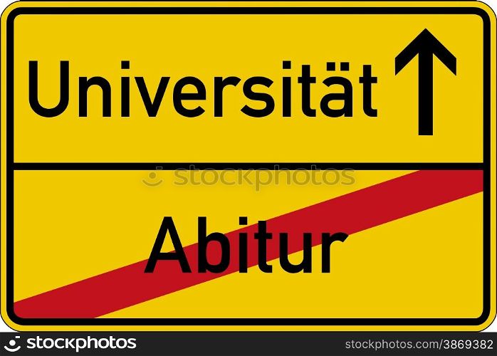 The German words for school leaving examination and university (Abitur and Universitat) on a road sign