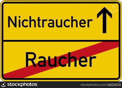 The German words for smoker and nonsmoker (Raucher and Nichtraucher) on a road sign