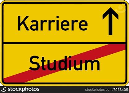 The German words for studies and career (Studium and Karriere) on a road sign